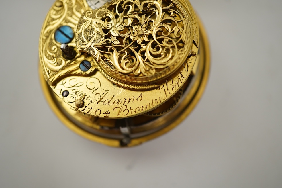 An 18th century gilt metal and leather pair cased key wind verge pocket watch by Samuel Adams, Bromley, Kent, circa 1770
